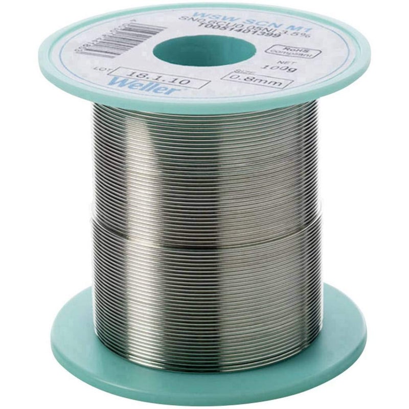 Weller WSW SCN M1 (T0051401399) Lead Free Solder Wire, Ã˜ 0.8mm, Alloy Sn99.3Cu0.6Ni0.05, Flux Content 3.5%, 100g - Image 1